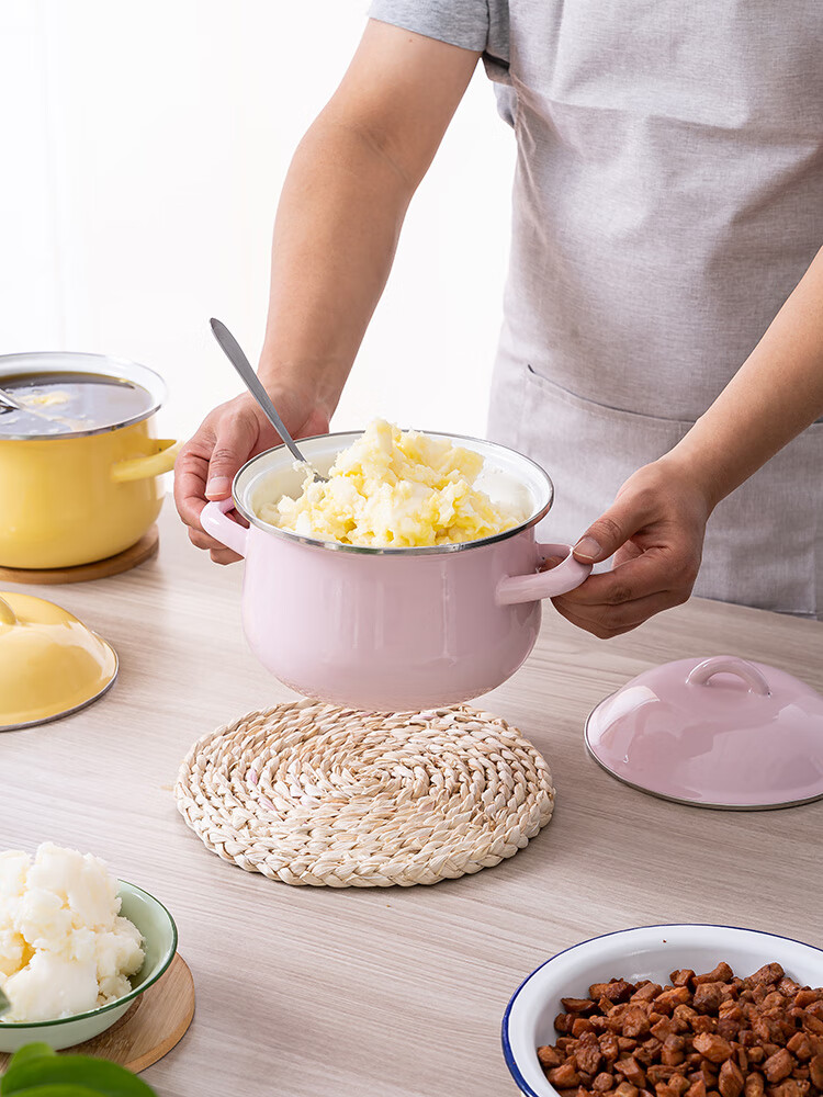 2022新款 搪瓷猪油罐老式家用猪油盆带盖瓷盆直接装热油加厚双耳荤油