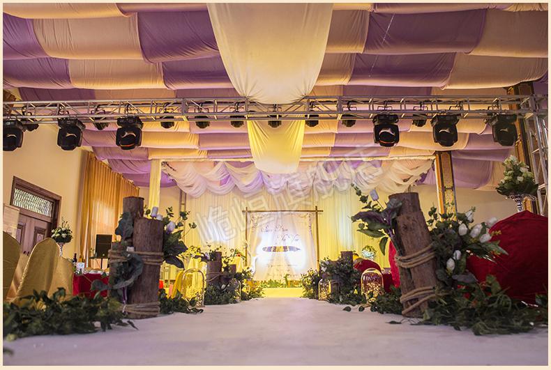 婚礼吊顶纱 新中式婚庆道具水墨画飘顶纱幔红色装饰中国风吊顶纱布