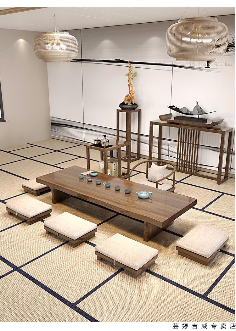 飘窗茶台日式茶桌椅组合实木榻榻米飘窗小茶几家用功夫泡茶桌禅意简约
