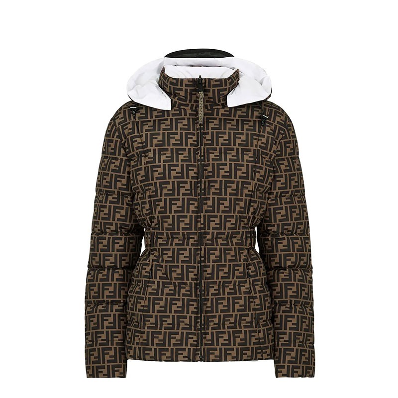 fendi芬迪女装连帽外套羽绒服滑雪服双面经典ff图案拉链门襟时尚休闲