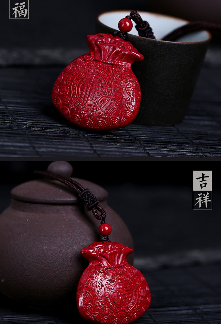 宝丽宫廷原矿朱砂紫金砂大号钱袋福袋男吊坠女毛衣链饰品福多多大钱袋