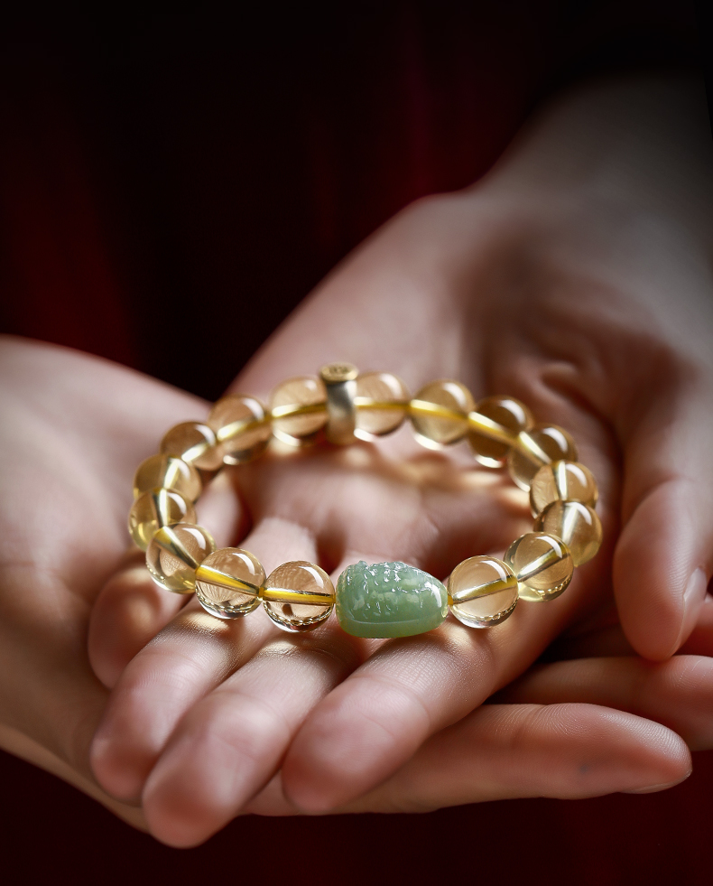 易明居天然黄水晶和田玉手链2022年虎年本命年新款本命佛生肖手串种子