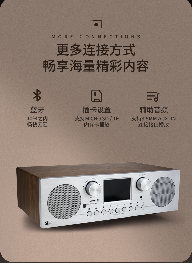 海弦wr800f网络收音机智能可插卡立体音功放无线wifi蓝牙音箱聆听台