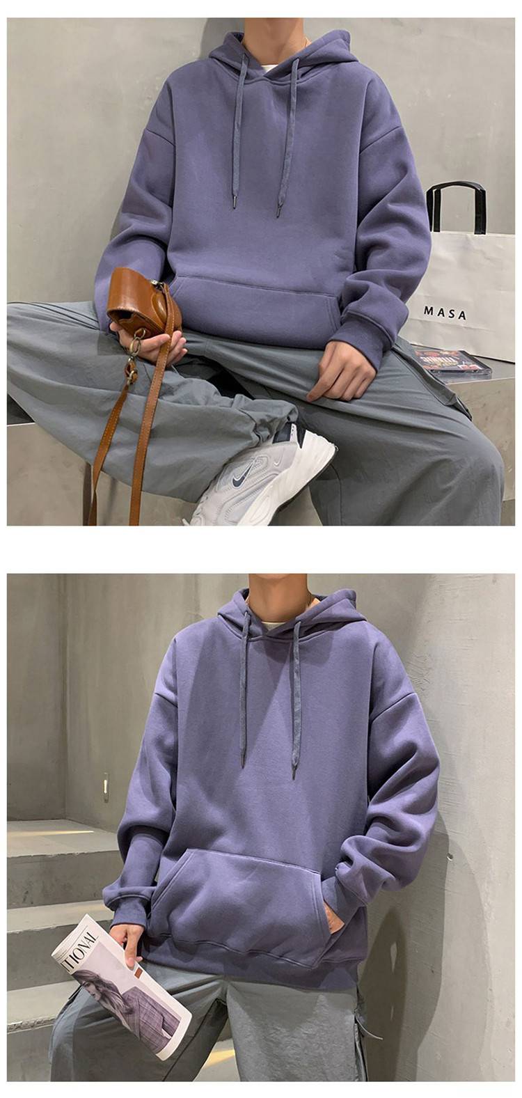 连帽卫衣男日系宽松ins基础款外套休闲情侣装外穿秋冬兜帽衫秋季男士