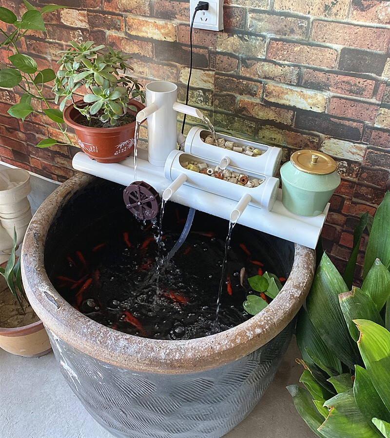 真果沁圆形鱼缸过滤器上置石槽瓷盆养鱼水循环陶瓷圆缸金鱼增氧流水