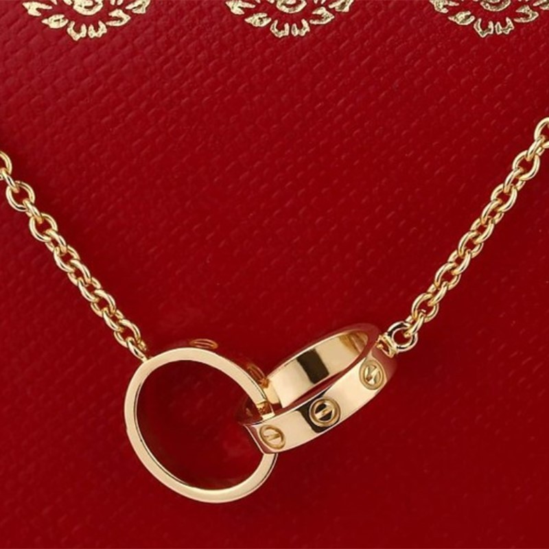 cartier卡地亚女士经典款love系列18k金双环扣项链预售代购黄金b