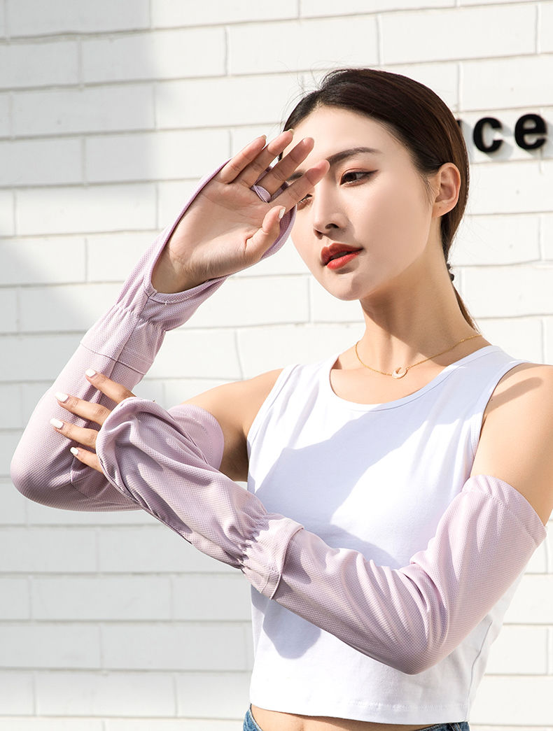 黑泽木夏天袖套女骑车夏季半指防晒手套袖套女长款透气棉布开车骑车护