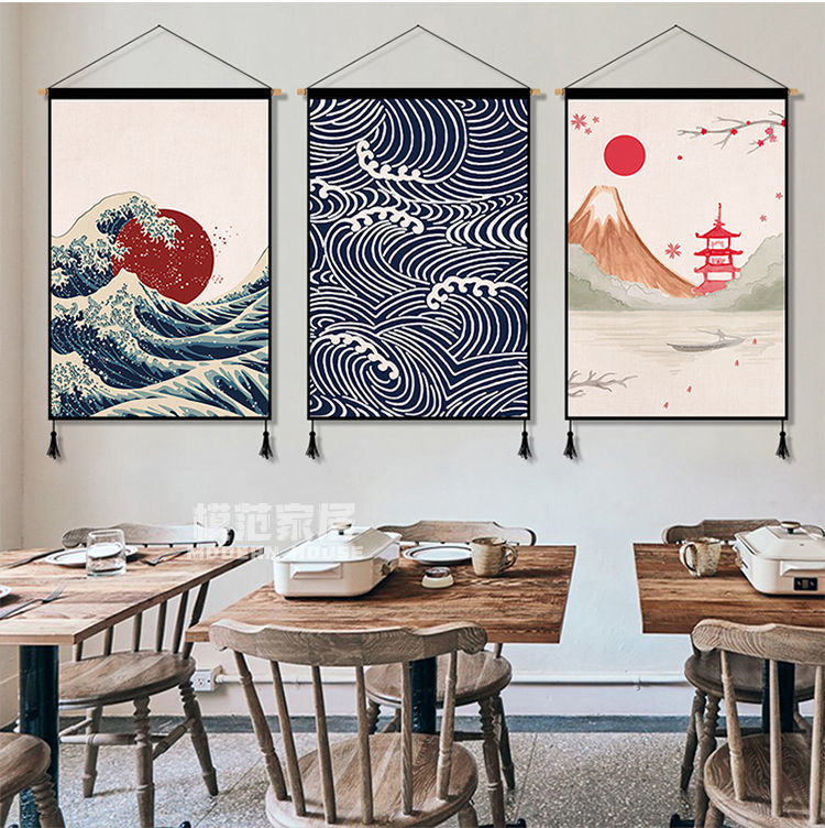 日式浮世绘布艺挂画背景墙装饰画餐厅书房挂布电表箱遮挡布挂毯恋云
