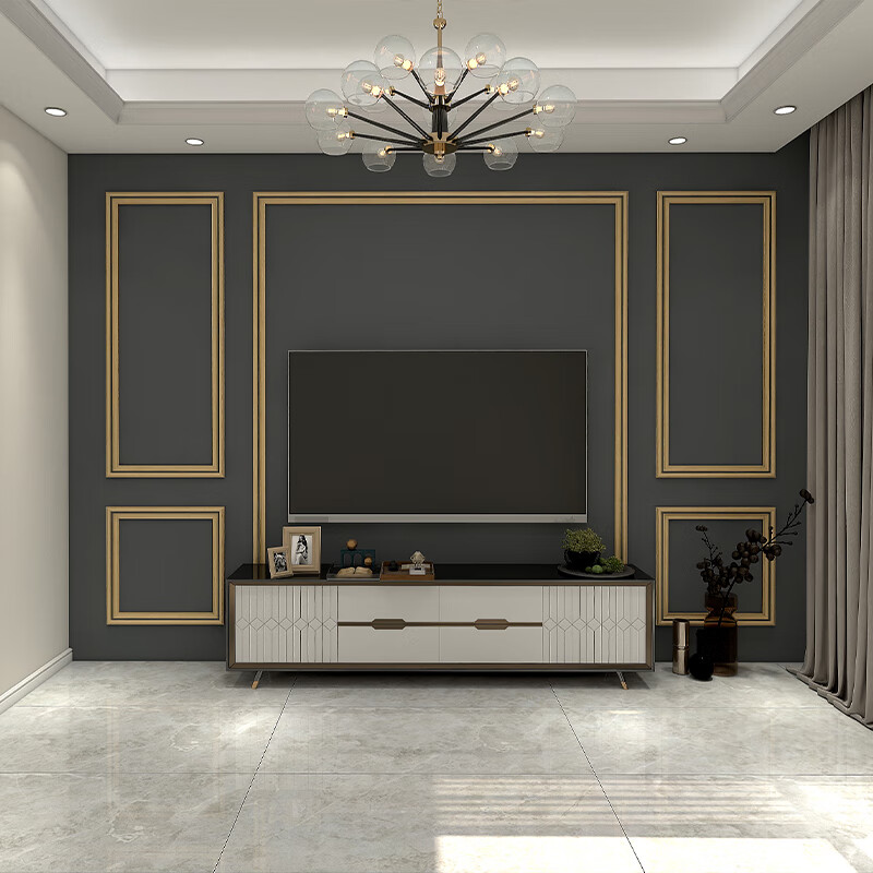 钛金条背景墙 钛金条吊顶 实木线条装饰电视墙金属边框造型客厅背景墙