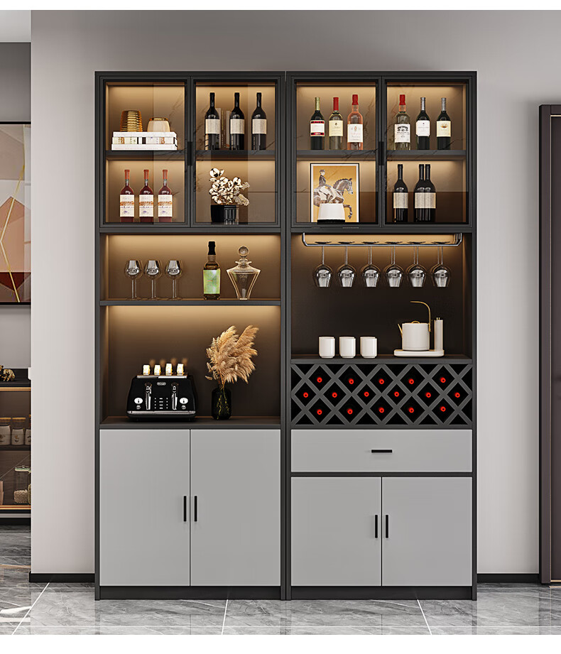 酒柜现代简约轻奢客厅餐边柜一体玻璃门落地储物柜展示柜b款送装双门