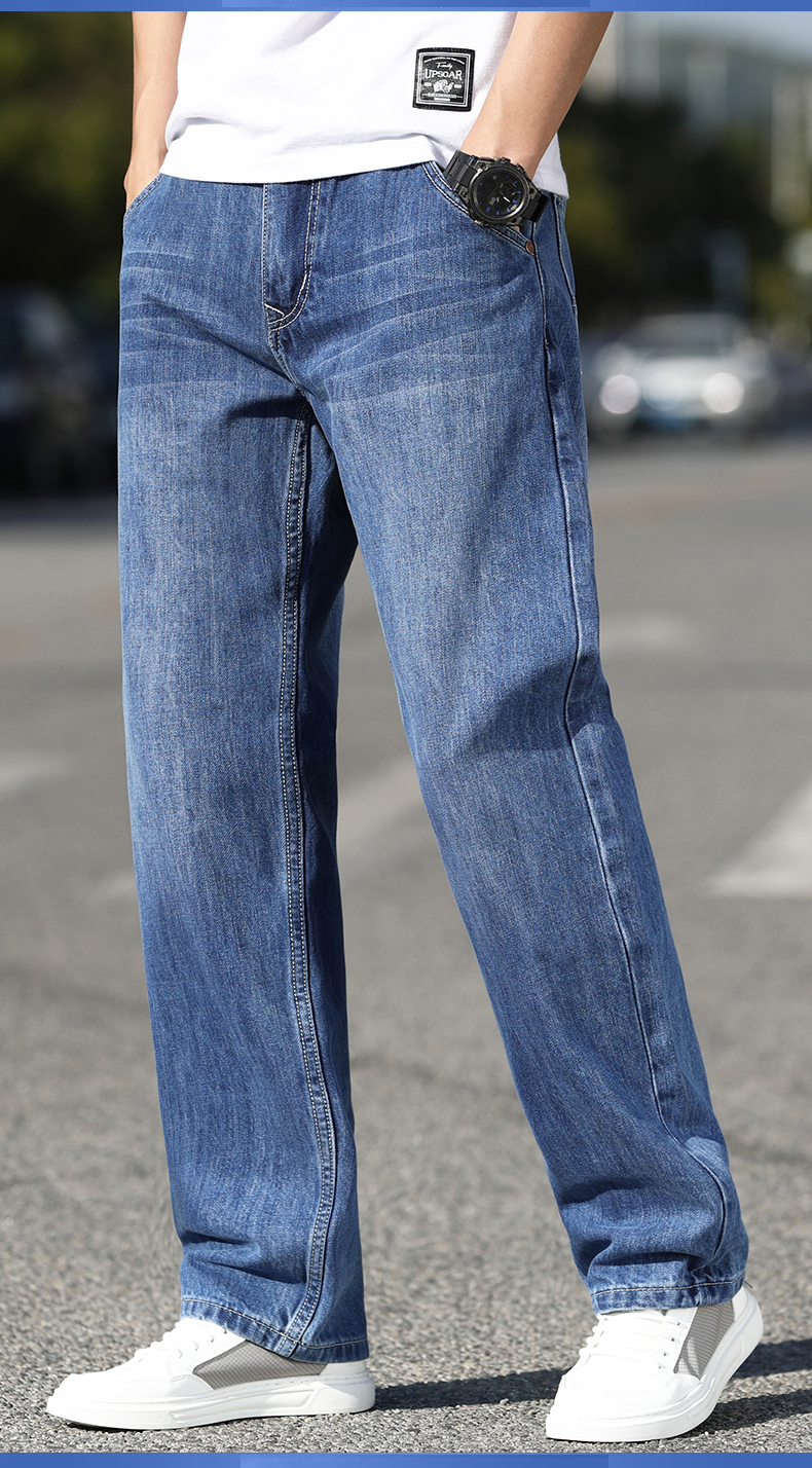 aemape美国苹果春季蓝色牛仔裤男土宽松直筒加肥加大裤子浅蓝色32