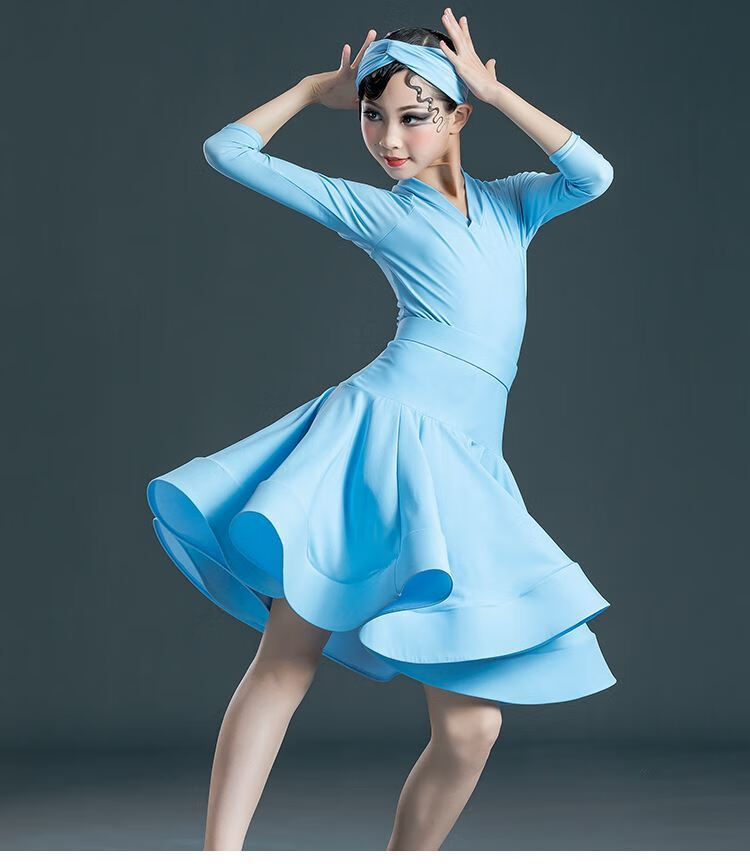 朵梦裳拉丁舞服装女童少儿规定比赛服女童艺考考级服大摆裙连体练功