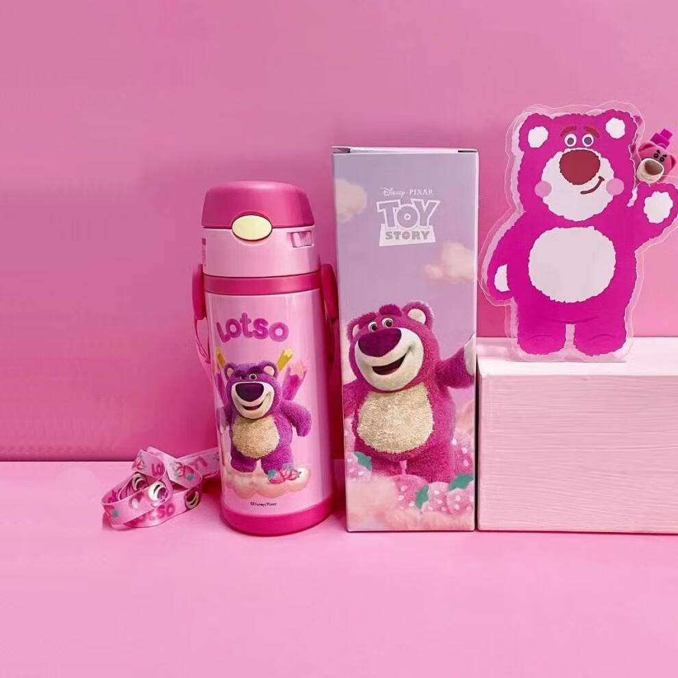 迪士尼草莓熊夏季水杯小学生便携水壶创意可爱杯子儿童保温杯水壶