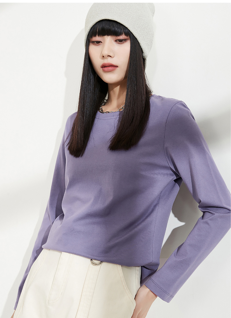 逸阳春季新款长袖t恤女2022纯色打底衫白色纯棉薄款春秋内搭上衣粉色s
