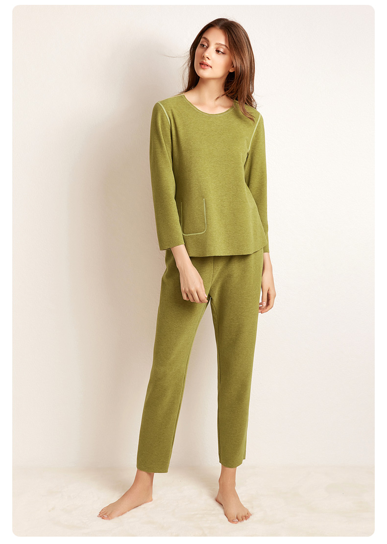 曼妮芬圆领长袖长裤套装双面穿搭家居服女士起居服20320487100粉色170