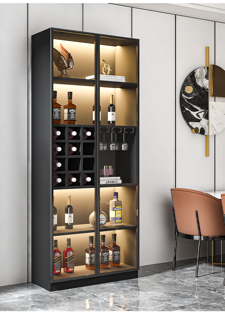 玻璃酒柜简约现代家用靠墙酒水柜轻奢客厅展示柜红酒柜储物柜入户安装