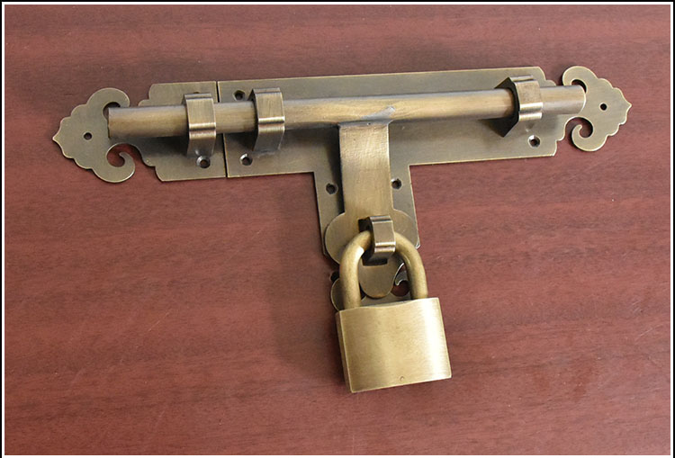 定制仿古门栓中式复古实木门锁扣老式大门明装插销门闩 黄铜色一个