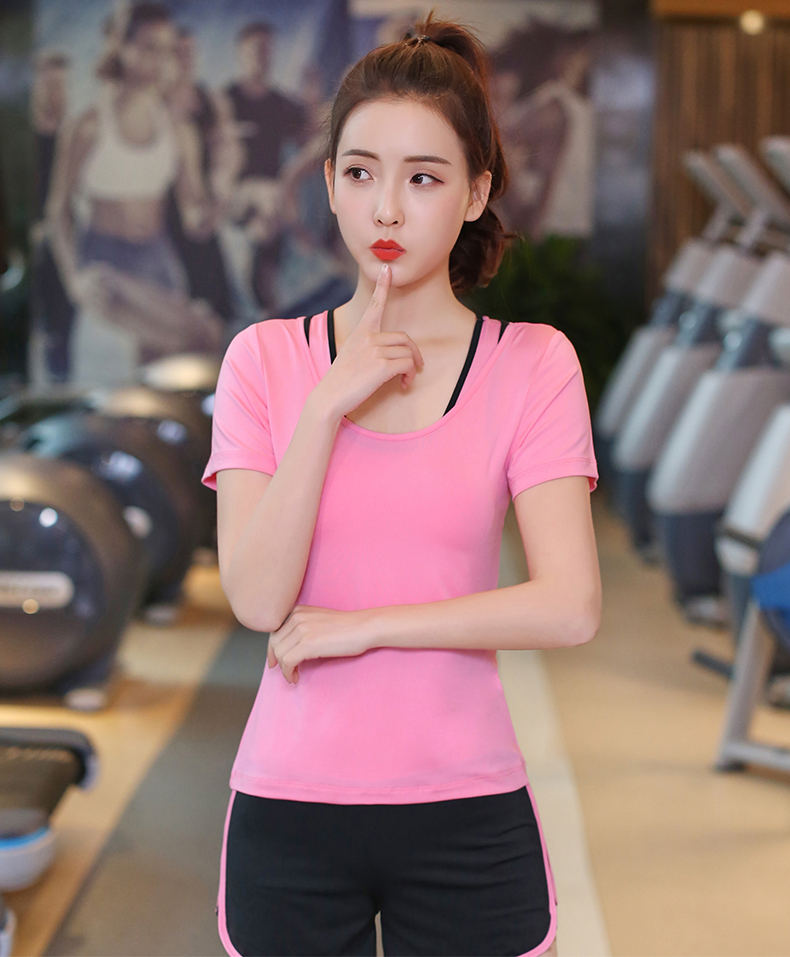 瑜伽服上衣女春夏季新款跑步运动背心健身服修身显瘦短袖速干衣松绿