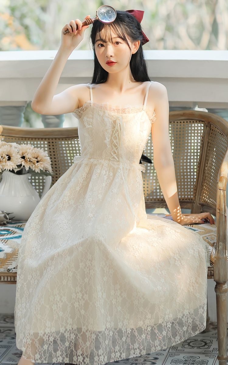 吊带裙夏季新款连衣裙甜美风仙女裙小个子初恋裙杏色夏季连衣裙女高档