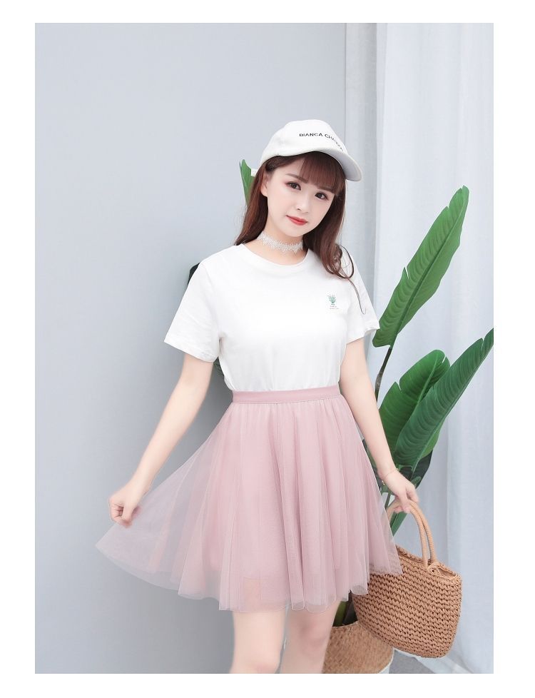 半身裙夏天小短裙仙女裙网纱裙小个子纱裙女学生韩版百褶裙子新款粉红