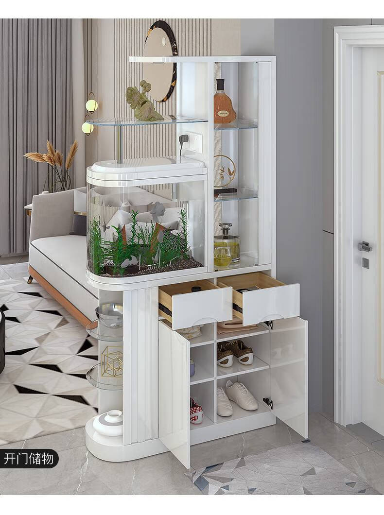 酒柜客厅隔断带鱼缸隔断柜客厅小型现代简约门厅玄关柜双面酒柜玻璃缸