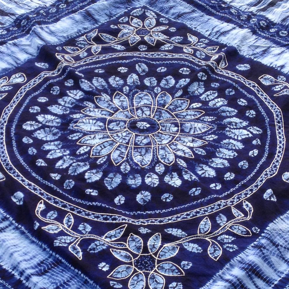 云南手工扎染布 云南民族手工扎染桌布门帘床单居家餐厅宾馆床旗蓝染