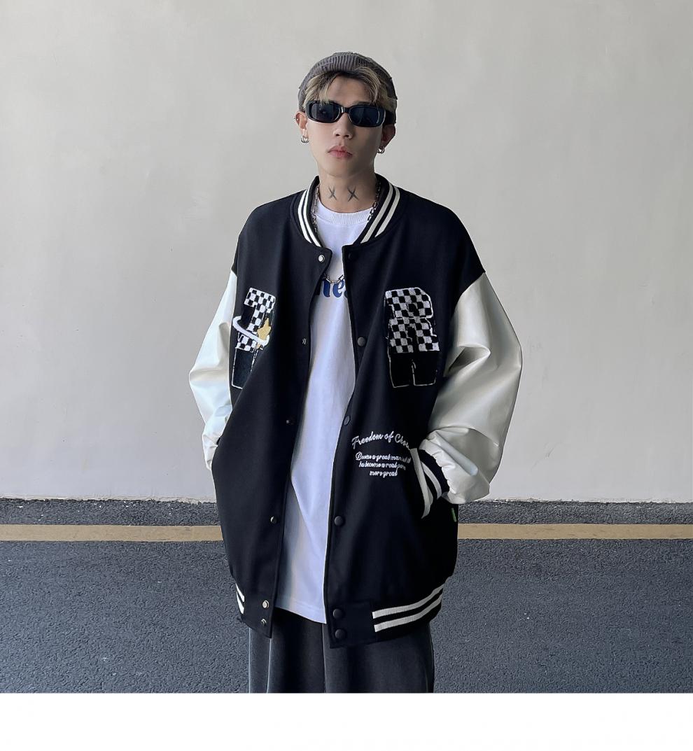 tessffel棒球服男潮牌ins西海岸美式复古刺绣棋盘格小众嘻哈撞色春秋