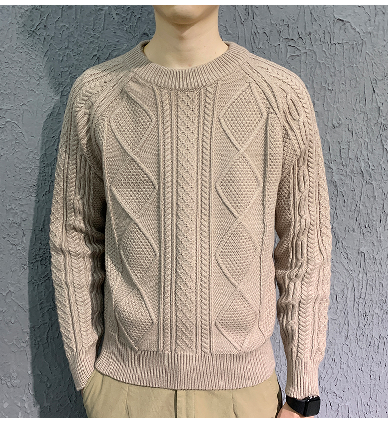qiaokuo乔阔高端送礼男装冬款粗线手工编织毛衣男加厚保暖原创粗针纯