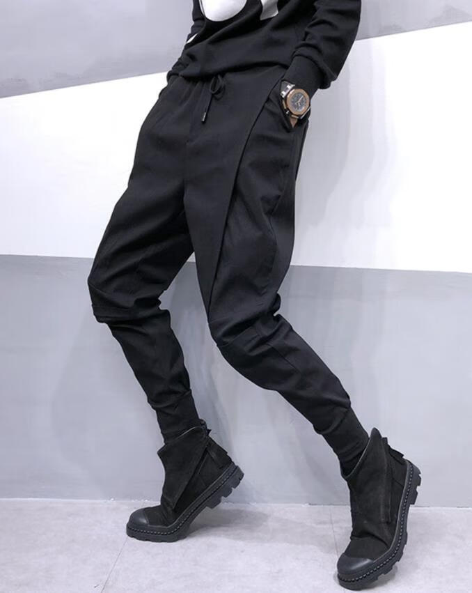 紧身黑色束脚工装裤男潮牌韩版潮流帅气小脚裤秋春男士哈伦长裤子860