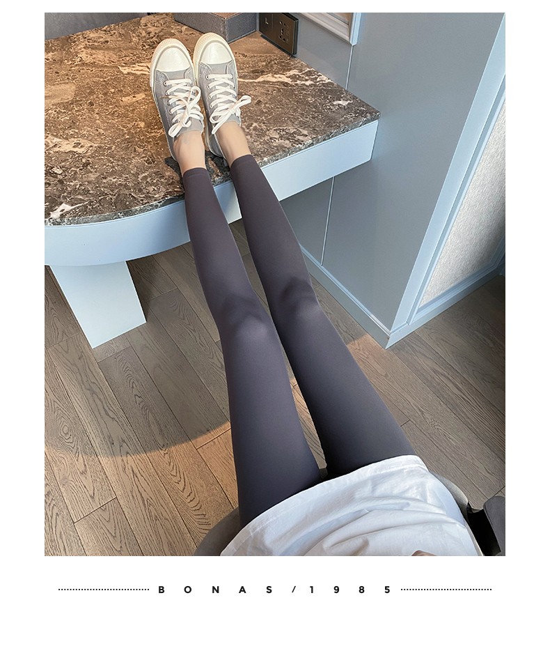 143572-宝娜斯鲨鱼皮打底裤女外穿紧身收腹提臀保暖显瘦芭比弹力瑜伽裤子 黑色-四季款 L(适合105-130斤)-详情图
