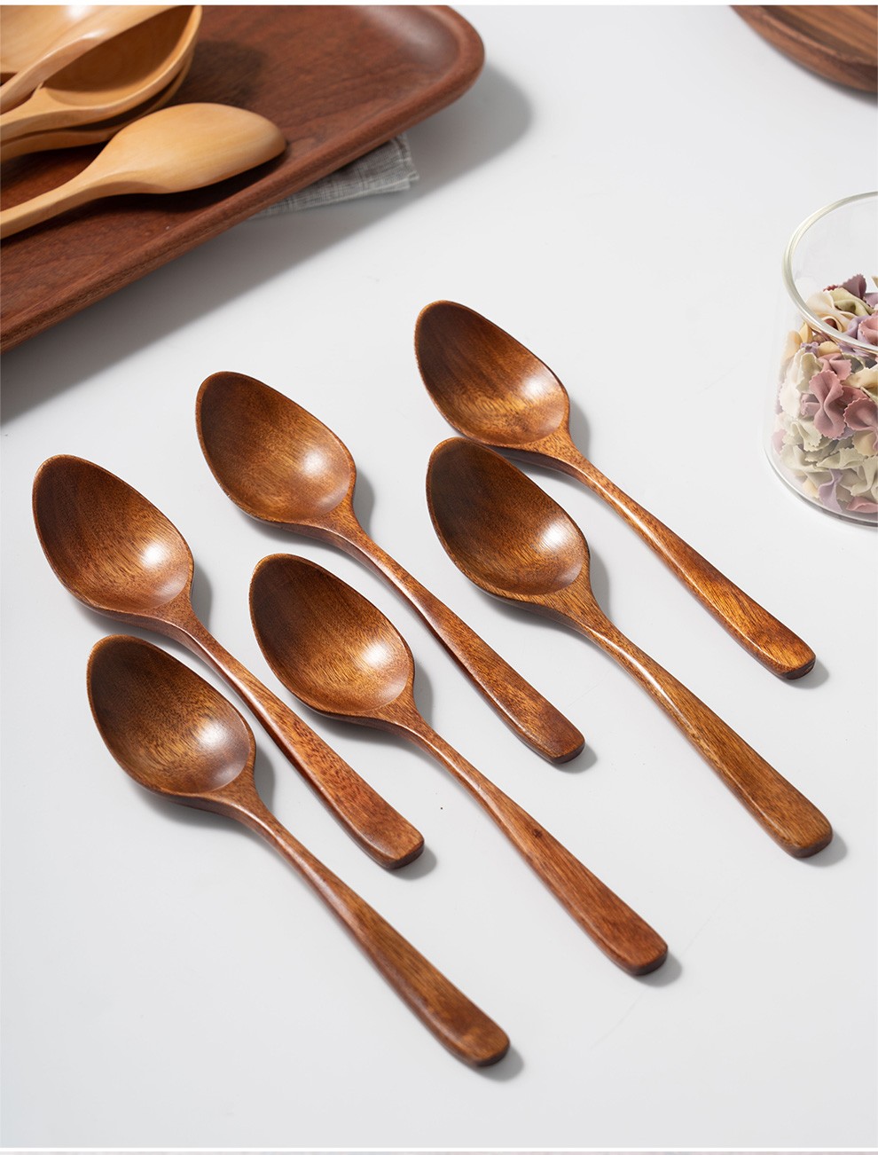 明暖6支木汤勺喝粥勺子木质饭勺家用勺餐具木勺汤匙瓢羹深色6支
