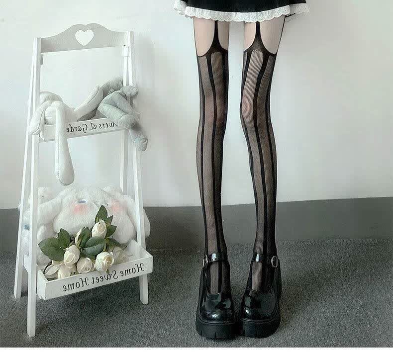 连裤袜女洛丽塔日系辣妹黑色jk袜薄款夏季网红ins过膝袜 蕾丝丝袜(两