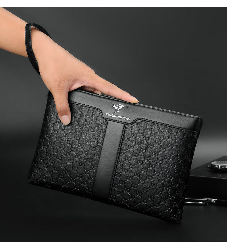 奢侈品袋鼠高档男士手包新款包包男士手拿包休闲时尚软皮信封包大容量