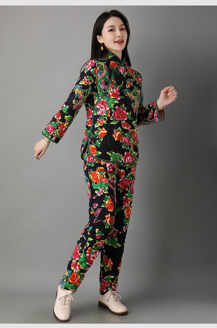 春夏必备东北大花布衣服东北过年大花布大棉袄衣服纯手工棉花棉裤女冬