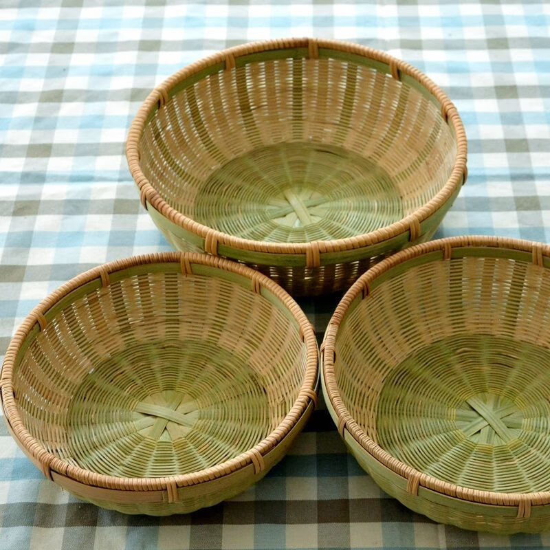 竹编收纳筐家用圆形藤编馒头竹筐水果篮头层竹青编织竹制品竹篮子平底