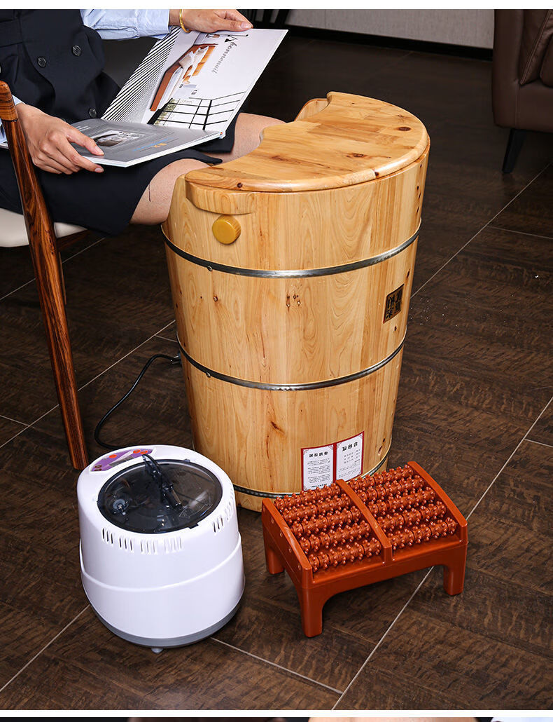 泡脚桶洗脚盆足浴盆过小腿按摩多功能泡脚木桶足浴洗脚桶实木家用30cm