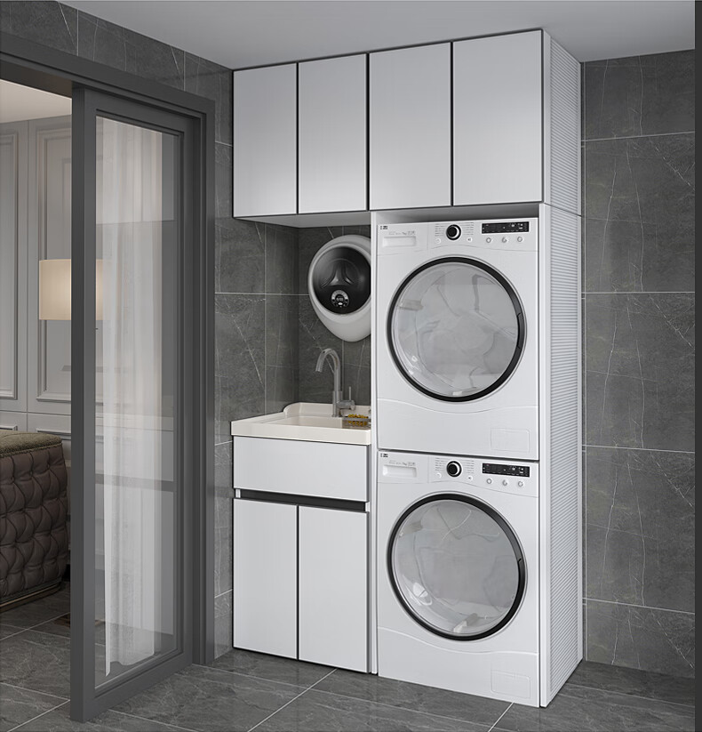 太空铝洗衣机石英石一体柜阳台双烘干机组合柜伴侣洗衣槽手盆 60厘米