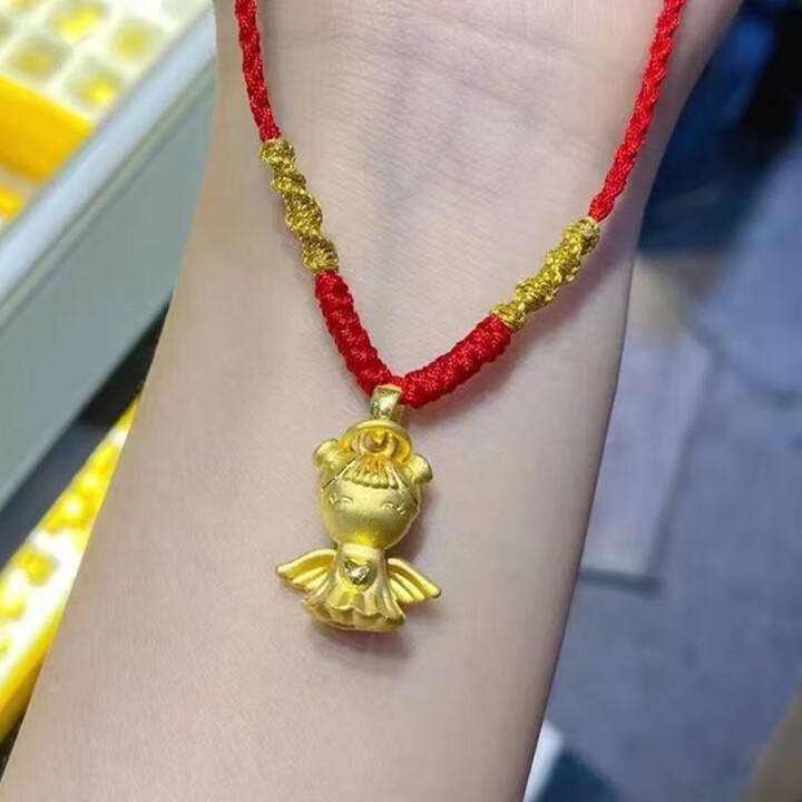 老凤凰足金999天使吊坠黄金爱心小天使宝宝项坠18金推拉项链女礼物 家