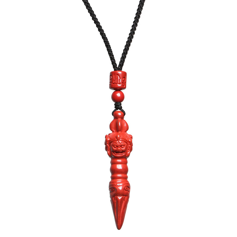 真朱砂官方金刚杵降魔杵本命年吊坠女挂件男项链护身符降魔杵黑绳子款