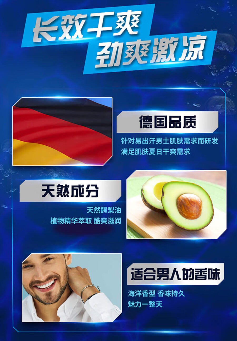 妮维雅男士走珠液50ml夏季腋下长效抑汗干爽异味无黄渍香体滚珠男士