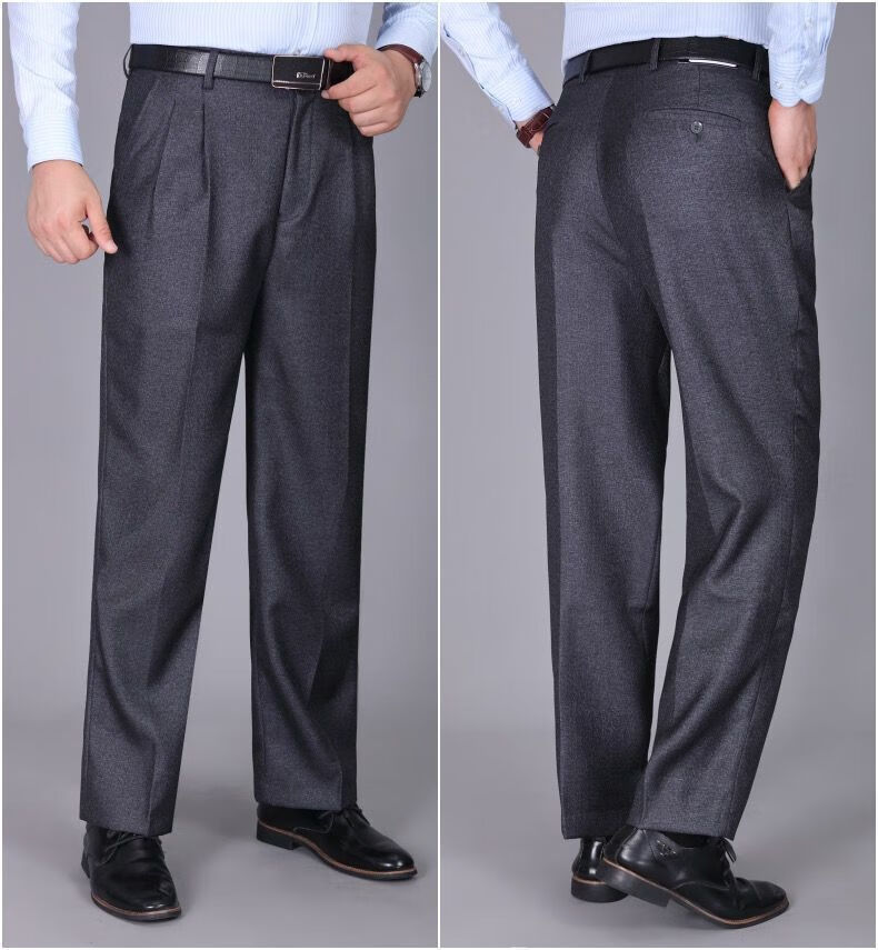 高品质西装裤中老年款双褶正装西裤男高腰宽松加肥加大码爸爸装深档