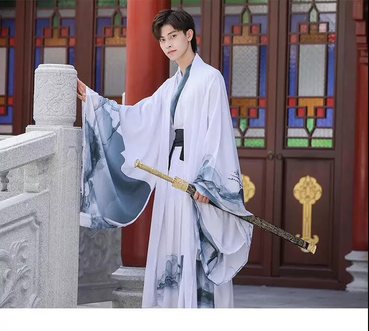 高品质汉服男仙气古风男士黑色龙纹刺绣魏晋中国风古装演出服汉元素