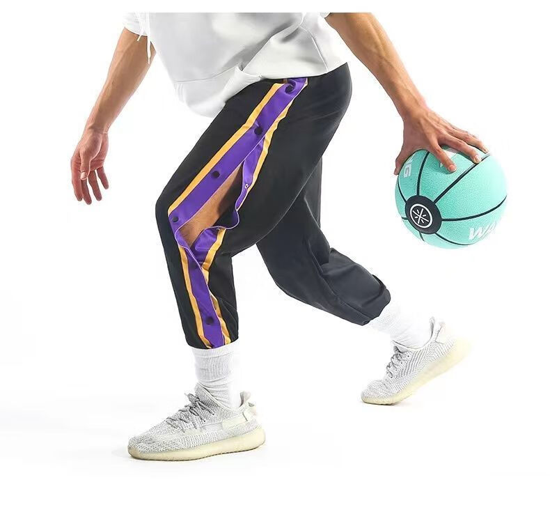 keagnba排扣裤全开篮球运动裤子男春夏季薄款宽松束脚长裤子 海蓝岸