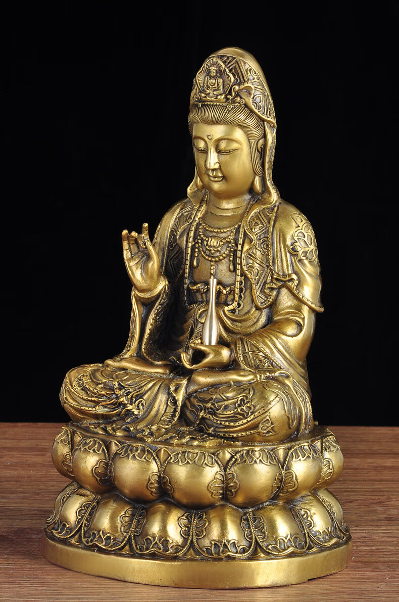 全铜观音摆件柳枝观世音菩萨像铜像观音娘娘佛堂寺庙供奉工艺品30cm新