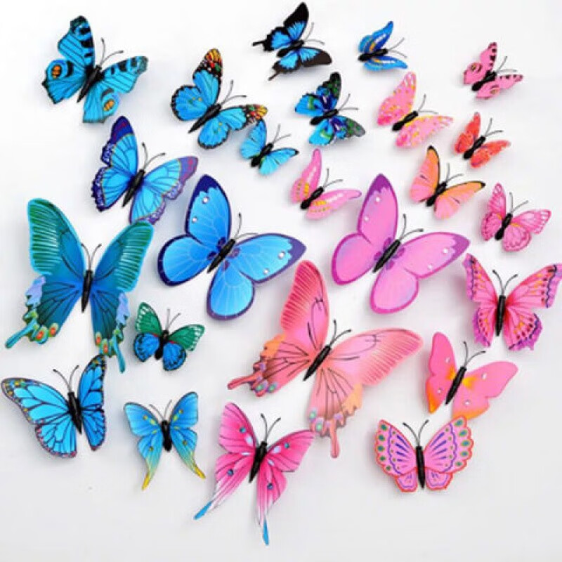 3d立体仿真蝴蝶墙贴客厅墙上装饰品贴温馨卧室墙面贴画创意冰箱贴双层