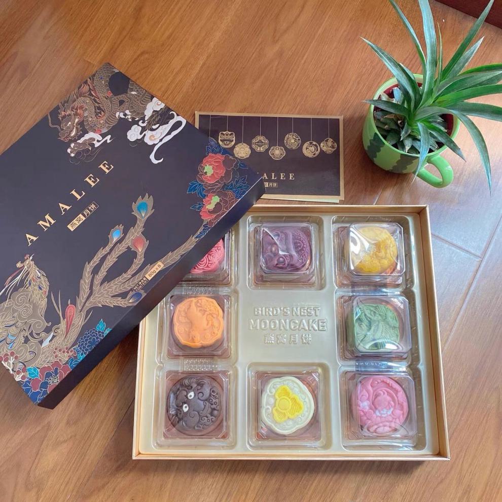amalee艾玛琳燕窝月饼640g盒多规格礼盒装广式月饼冰皮流心奶黄糕点8