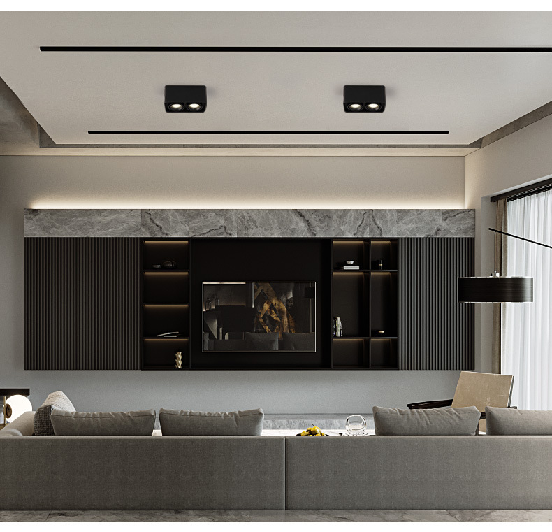 opudgled方形明装射灯cob斗胆格栅灯商用店铺装修吊顶筒灯黑壳中性光