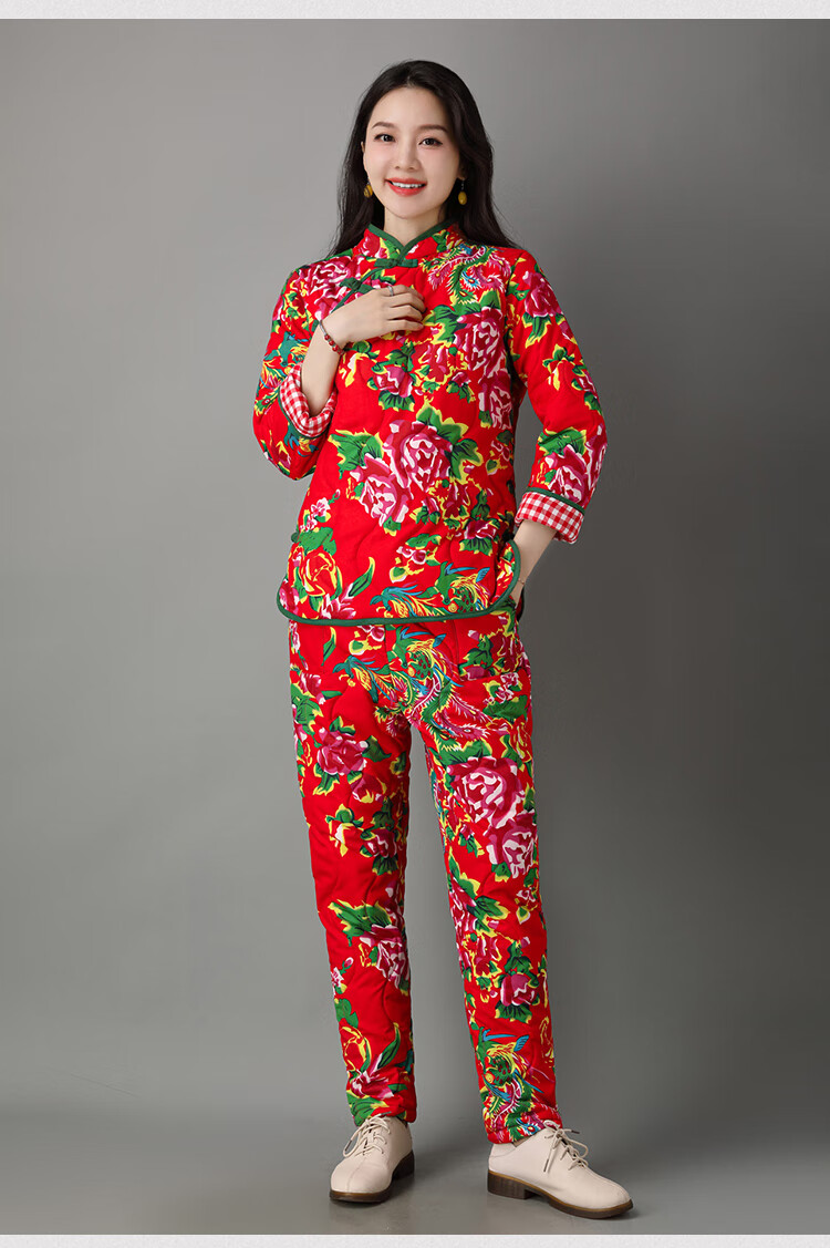 东北花棉袄东北大花袄大棉袄大花布衣服加厚棉服冬季时尚棉衣棉裤套装