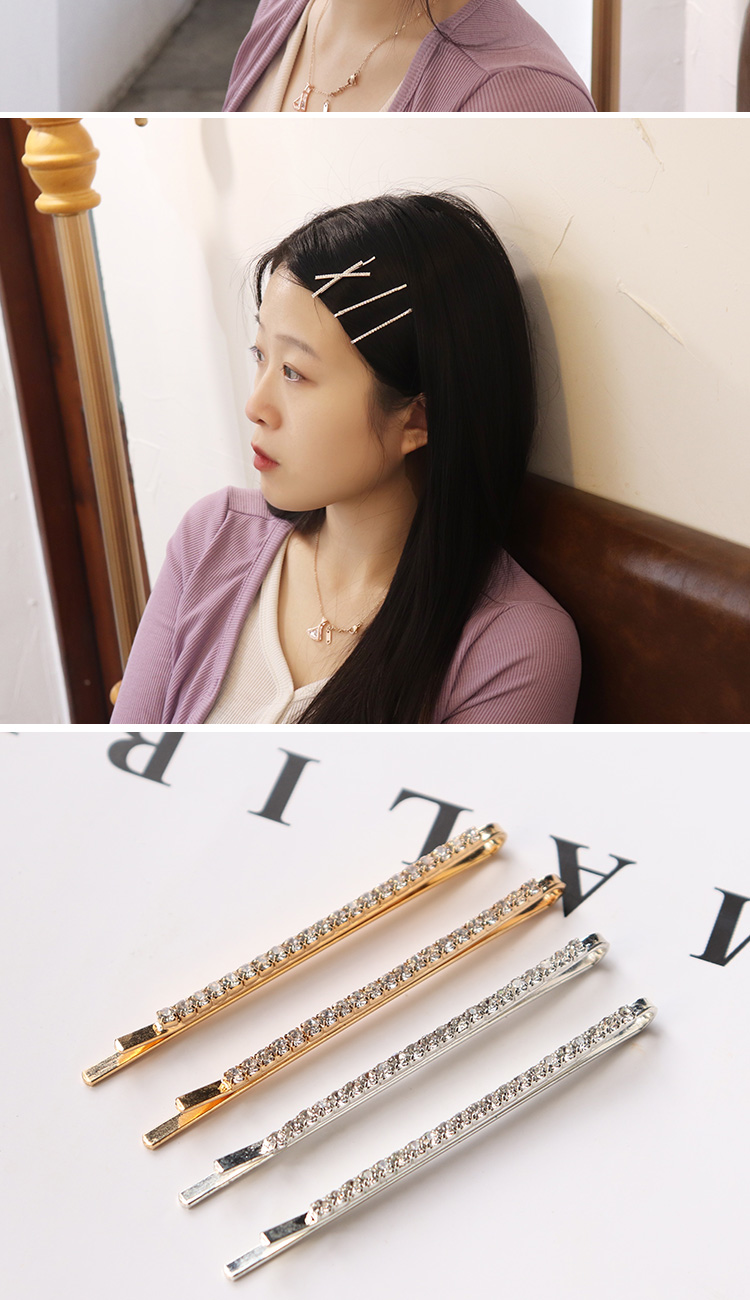 番易水钻一字夹发夹少女边夹侧边发卡刘海夹子头饰卡子同款饰品银色