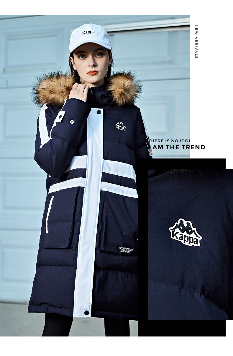 卡帕(kappa) kappa卡帕羽绒服冬女中长款羽绒服毛领连帽防寒保暖外套